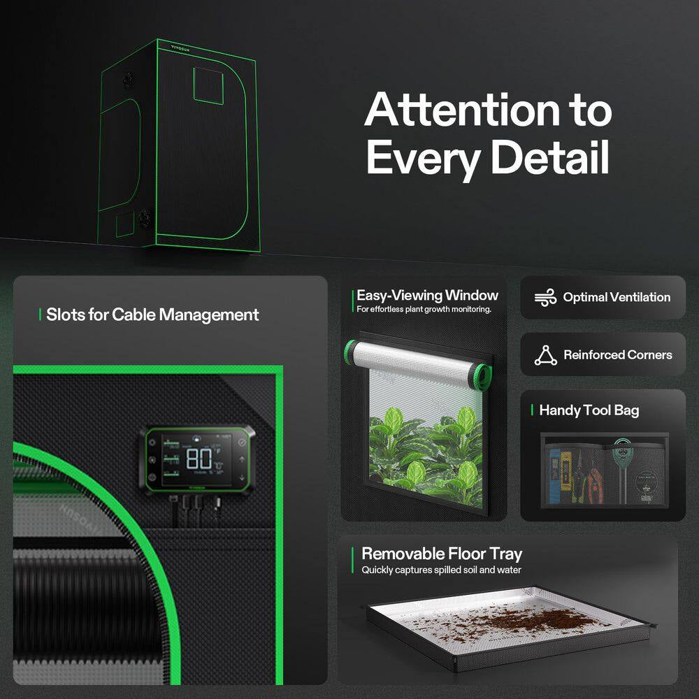 4 Ft. X 4 Ft. Mylar Hydroponic Grow Tent with Observation Window and Floor Tray
