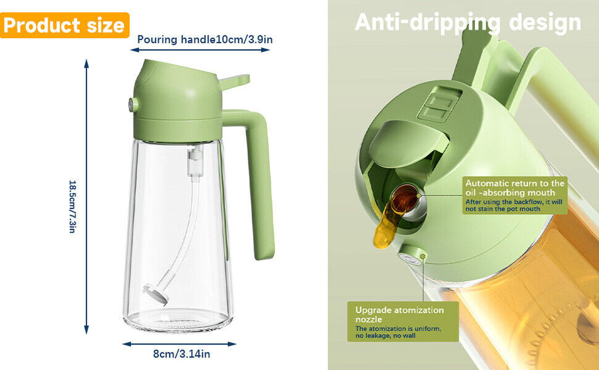 16Oz Olive Oil Dispenser Bottle 2 in 1 Sprayer Pourer Glass for Kitchen Cooking