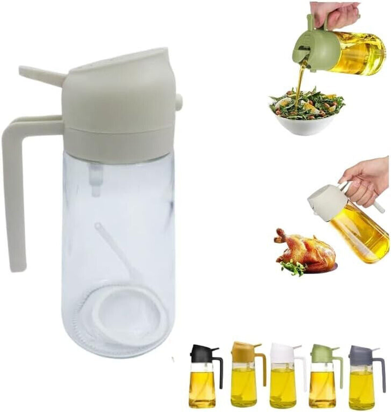 16Oz Olive Oil Dispenser Bottle 2 in 1 Sprayer Pourer Glass for Kitchen Cooking